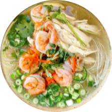 Glasnudelsuppe mit Garnelen und Hühnerfleisch